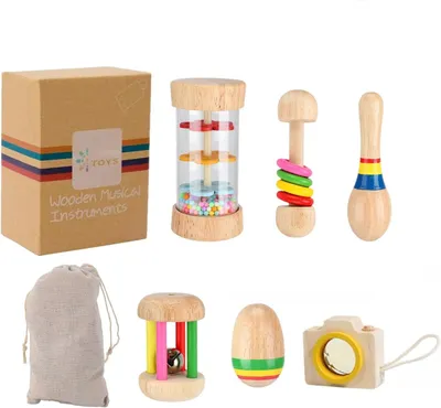 Produktbild von Holz Rammelspeelset Montessori, 6-teilig, für Kinder 3-8 Jahre, sensorisches Spielzeug