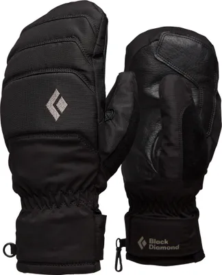 Schwarze Skihandschuhe "Women"s Mission MX Mitts" von Black Diamond; mit gepolstertem Handrücken und elastischem Bündchen.