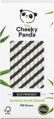 Produktbild von BAMBUS STROHHALME EINWEG SCHWARZE STREIFEN 250 Stück - CHEEKY PANDA