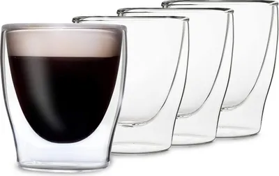 Produktbild von DUOS® Espressotassen Glas 4x80ml, Doppelwandige Gläser Latte Macchiato, Doppelwandige Kaffeegläser, Teegläser, Cappuccino Gläser, Eiskaffee Gläser Thermogläser doppelwandig, Latte Macchiato Gläser Set