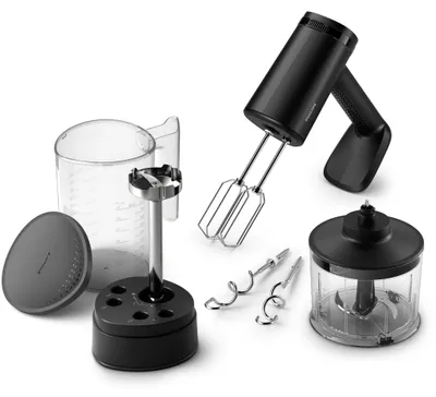 Produktbild von Philips Handrührgerät Serie 5000, 5 Geschwindigkeitsstufen + Turbofunktion, Knetzubehör, schwarz (HR3781/20)
