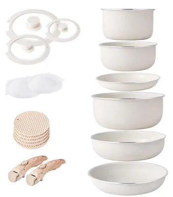 18-teiliges Induktionskochgeschirr-Set, Granit-Antihaft, beige, stapelbar