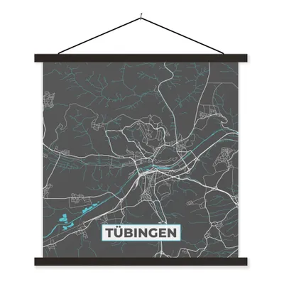 Produktbild von MuchoWow® Textilposter Blau - Deutschland - Karte - Stadtplan - Tübingen 60x60 cm mit schwarzem Rahmen - Posteraufhänger