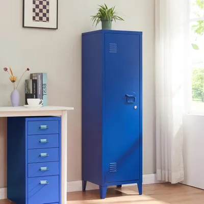 Productafbeelding van Metalen lockerkast - Afsluitbare kast - Spullen opbergen - Met ventilatie - 137x38x38 cm - Blauw