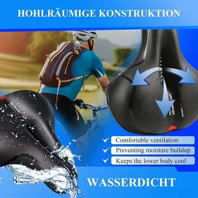 Produktbild von Extra große atmungsaktive wasserdichte Memory Foam Fahrradsattel - Indoor Outdoor MTB Mountainbike Rennrad City Bike