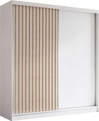 Produktbild von AGMAT Schwebetürenschrank Nevada, Kleiderschrank mit 2 Türen, Moderne Garderobe in Farbe: Weiß, Schrank in Größe: 200 x 216 x 61 cm