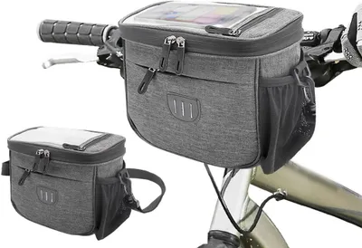Imagen del producto de Bolsa doble para bicicleta, impermeable, para montaje en el manillar, ligera, con 2 compartimentos, ideal para viajes en bicicleta