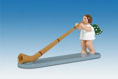 Produktbild von Holzfigur Engel mit Alphorn und Krone Höhe 6cm NEU