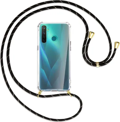 Produktbild von Handykette Backcover-Schutzhülle mit Band (Metall goldfarben) für Realme 5 Pro - schwarz/gold
