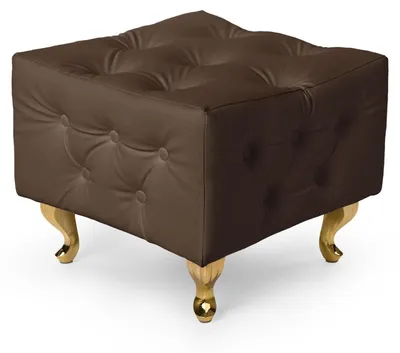 Produktbild von MG Design Polsterhocker in Braun 50 x 50 cm - Gepolsterter Sitzhocker mit Knopfheftung und Goldfarbenen Beinen