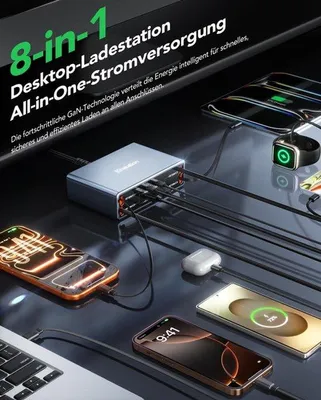 Zdjęcie produktu dla Ładowarka USB-C 8-w-1, stacja ładowania o mocy 105 W do ładowania wielu urządzeń