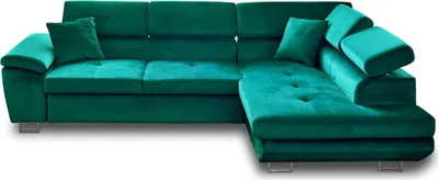 Image de Best Mobilier Dimas - canapé d'angle droit 5 places - convertible avec coffre et têtières réglables - en velours , Vert