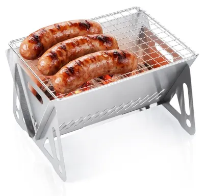 Obrázek produktu pro Vilde | Kempingový gril skládací - 21x16,5x12,5 cm - Mini gril na dřevěné uhlí do batohu