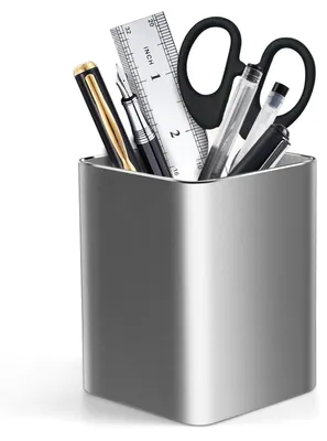 Immagine prodotto di Portapenne in metallo, forma quadrata, colore grigio, modello da scrivania