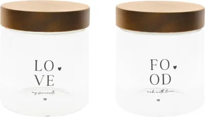 Produktbild von 2er Set Vorratsdosen LOVE & FOOD für 900ml Glas + Holz Bastion Collections
