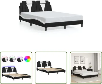 Produktbild von The Living Store Bettgestell mit LED Schwarz und Weiß 140x200 cm Kunstleder