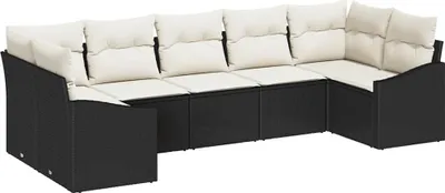 Immagine prodotto di Set divano vidaXL con cuscini, 7 pezzi, in polyrattan nero
