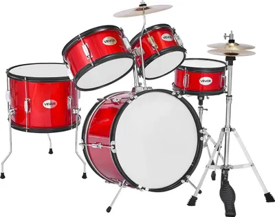 Produktbild von Kinder-Schlagzeug 5-teiliges Junior-Musikinstrument mit 16-Zoll-Bassdrum (rot)