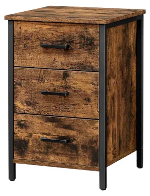 Produktbild von Nachttisch mit 3 Schubladen, Nachtkommode, Beistelltisch, Nachtschrank 40 x 40 x 60 cm, Metallrahmen, Industrie-Design, vintagebraun-schwarz