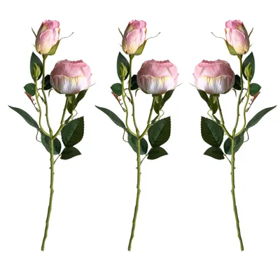 Produktbild von Künstliche Rosen 3er Set Zartrosa 55 cm – Premium Seidenblumen, 2 Rosen + 1 Knospe je Zweig, realistische Kunstblumen Deko für Hochzeit, Tischdeko