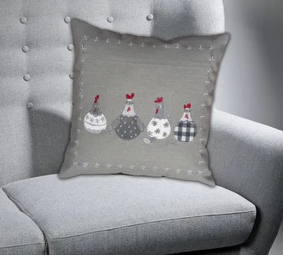Produktbild von Kissenhülle 40x40 cm Dekokissen Stickerei verrückte Hühner Frühjahr Ostern 40 x 40 cm Kissenhülle - grau