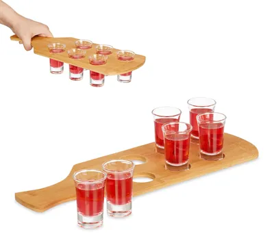 Shotgläser Set 6-tlg. mit Bambus-Halter, 4 cl, Natur