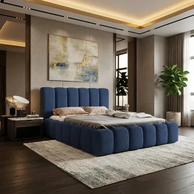 Produktbild von LUXKOR24 Polsterbett VELORA 140x200cm mit Bettkasten & Metallgestell - Bouclé Stoff BLAU CORAL