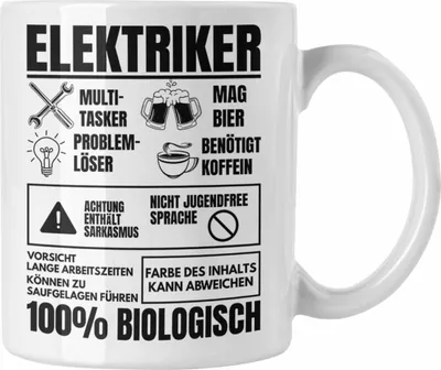 Produktbild von Trendation - Elektriker Tasse Geschenk Elektromeister Lustiger Spruch Männer Geschenkidee Multitasker (Weiß)