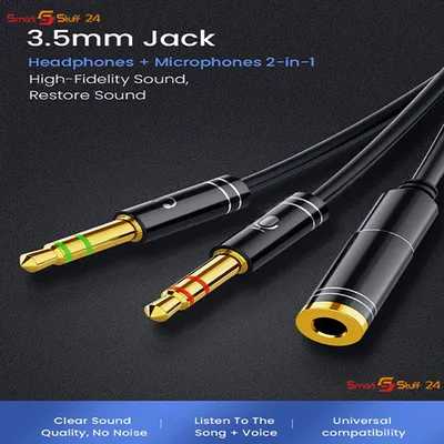 Produktbild von SSF24 Splitter Audio Kabel Y Adapter Headset 3.5mm Klinke zu 2x Stecker 0.22m oder 22mm