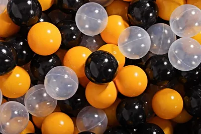 Zdjęcie produktu dla MeowBaby plastikowe piłki do basenu z piłeczkami 7 cm, plastikowe piłki do zabawy dla dzieci, 50 sztuk: żółte/czarne/przezroczyste