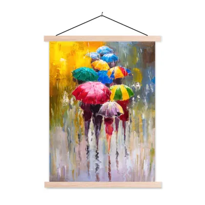 Produktbild von MuchoWow® Textilposter Gemälde - Regenschirm - Öl 120x160 cm mit holzfarbenen Rahmen - Plakatkarton