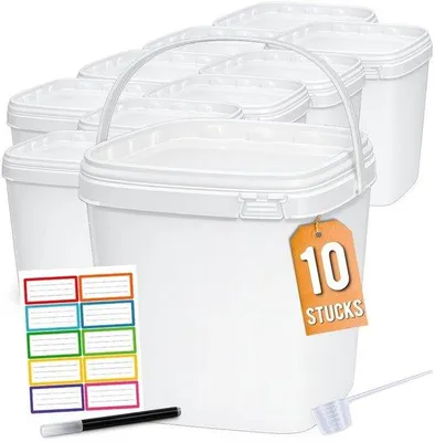 Productafbeelding van 10 Witte Polypropyleen Emmers - 5.4 L - Stapelbare Voedselcontainers