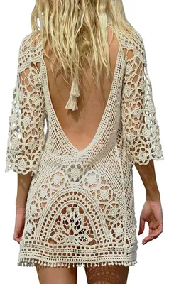 Productafbeelding van YIJOY Dames strandjurk, y boho-stijl, open rug, met kant, strandponcho