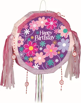 Produktbild von Pinata Happy Birthday Blumen mit Ziehbändchen | 46x46x10cm