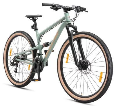 Produktbild von BIKESTAR Vollgefedert Aluminium Mountainbike 29 Zoll, 21 Gang Shimano Schaltung mit Scheibenbremse | 17,5 Zoll Rahmen Fully MTB Erwachsenen- und Jugendfahrrad | Grau