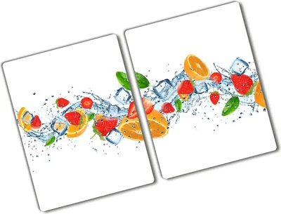 Produktbild von Tulup Glas Herdabdeckplatte - 2x40x52 cm - Glaskeramikkochfeld-Abdeckung Spritzschutz Glasabdeckplatte Kochplattenabdeckung und Schneidebrett - Zweiteilig - Essen & Getränke - Frucht mit Eis - Mehrfarbig