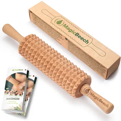 Obrázek produktu pro Masážní válec z bukového dřeva, s rukojetí, proti celulitidě, pro masáž těla