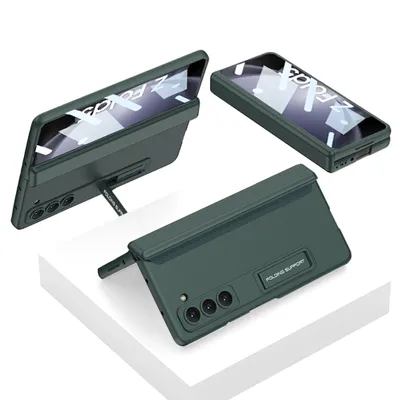 Image de Etui pour Samsung Galaxy Z Fold 5, protection magnétique de la charnière, housse tout compris avec protection de l'écran et support vert