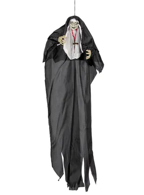 Produktbild von Figurka dekoracyjna zakonnicy zombie z efektem blasku Halloween wisząca dekoracja czarno-biała 137 cm