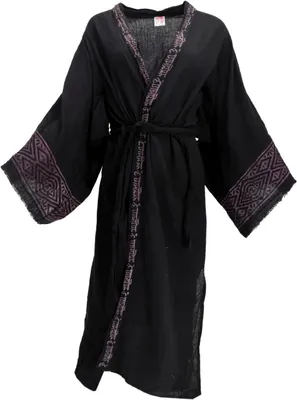 Productafbeelding van Dames Kimono Jas - Overslag Vest - Casual Draagcomfort - Handgemaakte Print - Maat 38-44 - Zwart