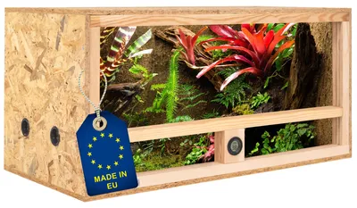 Produktbild von ITA Holz Terrarium 80х40х40 cm mit Seitenbelüftung & Integriertem Hygrometer - Holzterrarium aus OSB-3 Platten - Terrarien für Reptilien, Schlangen, Amphibien - EU Produkt,