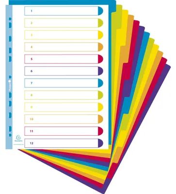 Produktbild von Exacompta 3812E Register farbige Taben PP 300µ 12-teilig DIN A4 Maxi
