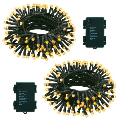 2er-Pack LED-Lichterkette, 7 m, 70 LEDs, warmweiß, Timer, 8 Modi