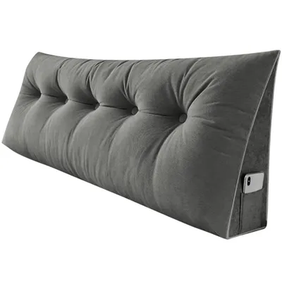 Produktbild von Rückenkissen Bett 160cm,Samt Rückenlehne Kissen,Keilkissen Bett kopfteil, Waschbar Lesekissen Lendenkissen Nackenstüzkissen für Bett und Sofa grau
