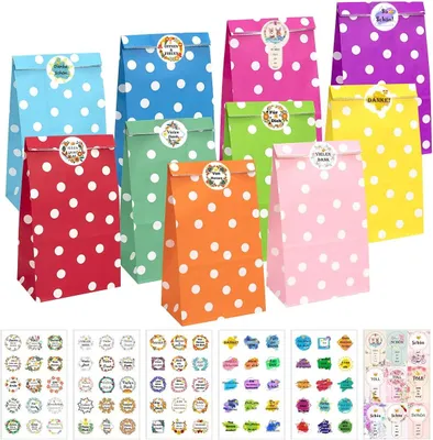 Produktbild von Papiertüten, 40 Stück Bunte Geschenktütenmit 84 Aufkleber (Auf Deutsch) Candy Tüten zum Verpacken von Geschenken, Giveaways