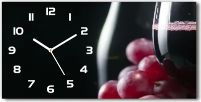 Produktbild von Wanduhr aus Glas – 60x30 cm - Glasbild - Glasuhr - Gehärtetes Glas - weisse-zeiger - Trauben und Wein