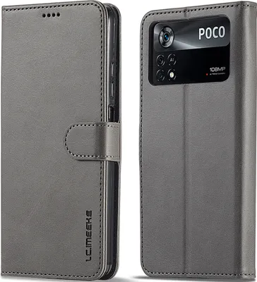 Produktbild von Xiaomi Poco X4 Pro 5G Hülle, Klapphüllen Brieftasche Leder Magnetverschluss Ständer Schutzhülle für Xiaomi Poco X4 Pro 5G Grau