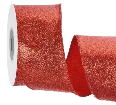 Glitzerband mit Drahtrand, 6,3 cm x 20,5 m, rot