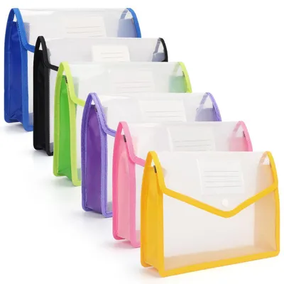 Image de Pochettes de documents A4/A5, en plastique, extensibles, avec bouton-pression, lot de 6, 6 couleurs