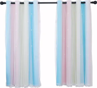 Produktbild von Topchances 2 Stücke Kinderzimmer Vorhang Gardinen mit Ösen - H 160 x B 132 cm Sternenvorhänge mit Voile Vorhang Kinderzimmer Mädchen Ösenvorhang,Regenbogen